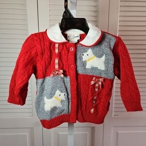 BT Kids Vintage 12 month Christmas Sweater Girls Red Dogs Ribbon Holiday